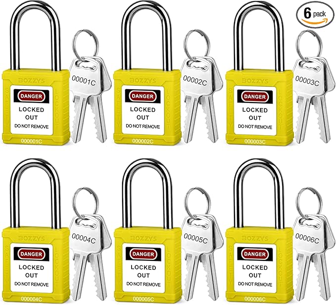 Lockout Tagout Locks 6-Pack｜OSHA Yellow Loto Locks Keyed Different｜2 Keys/Lock for Industrial Machinery & Electrical Panels｜Chrome Steel & Laser Coding