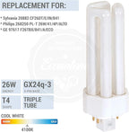 KOR (4 Pack) K20788 - PL26W/3U/4P/841 - Compact Fluorescent Plug-in - T4 - Triple Tube - 26 Watt - 4-Pin (GX24q-3) - 4,100 Kelvin (Cool White)
