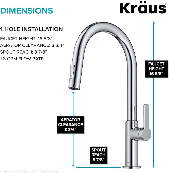 KRAUS Oletto Single Handle Pull Down Kitchen Faucet in Chrome, KPF-2820CH
