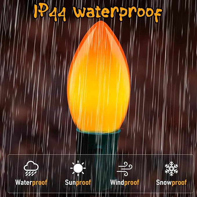 C9 Orange Replacement Bulbs, 25 Pack C9 Ceramics Orange Halloween Light Bulbs for Indoor Outdoor Patio Halloween Christmas String Lights, C9/E17 Intermediate Base Bulb, 7 Watt Incandescent Night Light