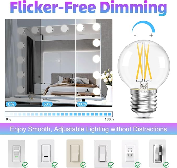 Dimmable G16.5 Light Bulb 4000K Neutral White, 4W, 40 watt Equivalent, E26 LED Globe Bulb, Round Edison Bulbs for Ceiling Fan, Chandeliers, 90+CRI 400LM, 6 Pack