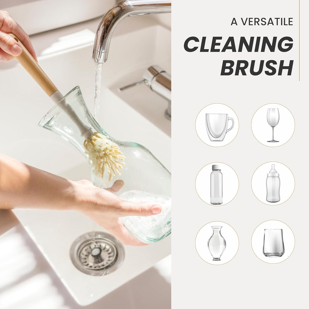 Vigar Zeroline 10.2" Long Bamboo Dish Brush, Ideal Dish Brush for Cups, Wine Glass, Tumbler, Blender Bottles, and Glass Water Bottles for The Kitchen