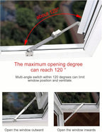 Casement Window Hinges - Windproof Stays, Latch & Brace, Angled Base, Sprayed Silver, 2 Pair