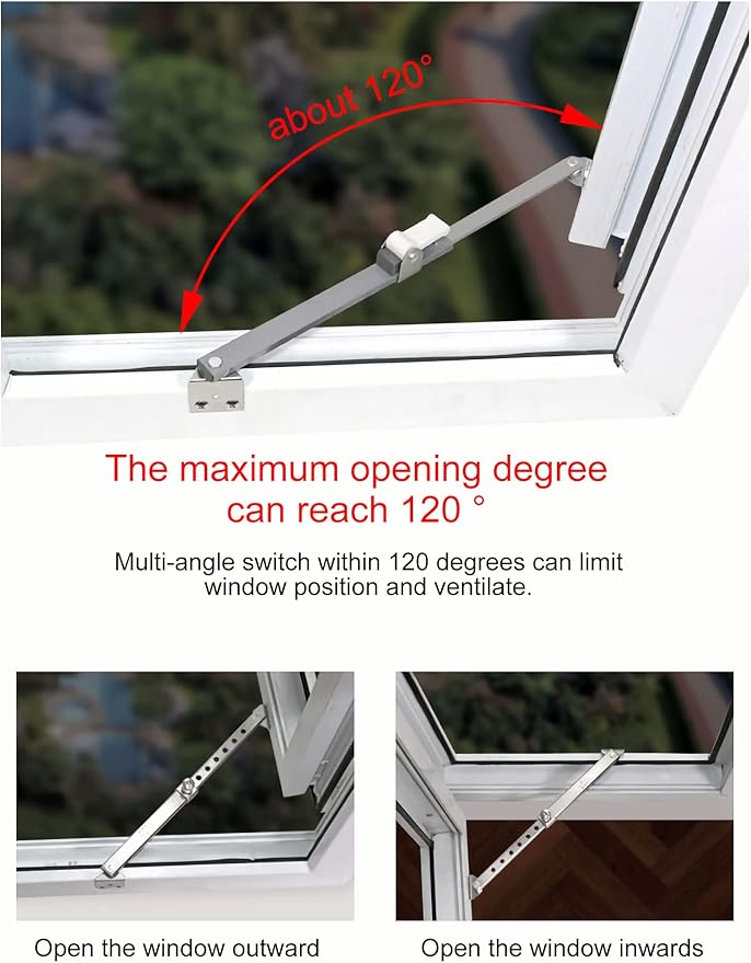 Window Hinges, Casement Window Stays, Casement Window Stopper, Casement Window Brace, Casement Window Lock, Angled Fixed Base, Sprayed Silver Style, 02 Model, 6 Fixed Slots, 1 Pair