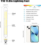 11.8IN 1000LM 5000K Daylight White Light Bulbs E26 Base, T10 T9 Edison Bulbs Dimmable 8W, AC 120V 100 Watt Equal Filament Bulb, Vintage Clear Glass Long Tubular LED Bulb, UL Listed - 2Pack