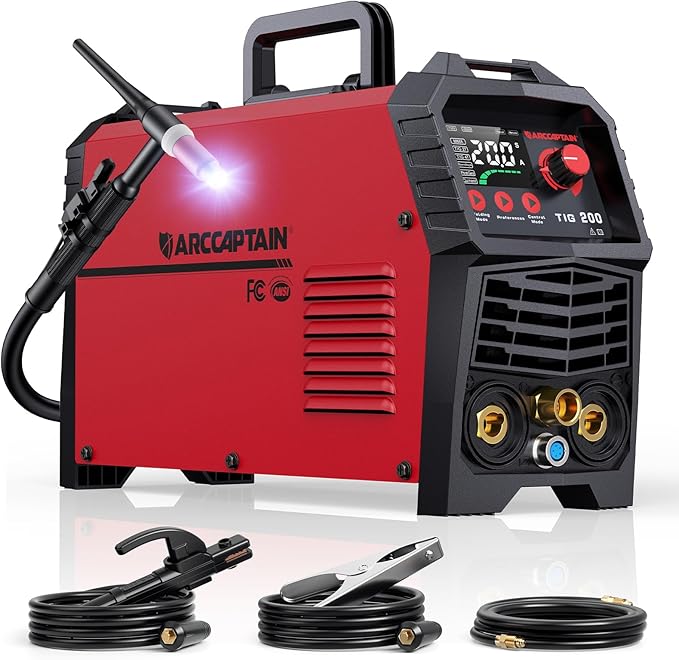 ARCCAPTAIN TIG Welder 200A, High Frequency 110v/220v Dual Voltage TIG/Stick/Arc 2 in 1 Welder LED Digital Display Welding Machine with 2T/4T Function and Tungsten Electrode