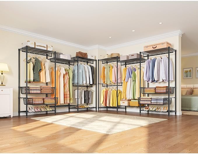 VIPEK V10 Garment Rack Large Size Heavy Duty Clothes Rack with Hanging Rods, Adjustable Shelves & 2 Slid Storage Baskets, Wire Clothing Rack 68.9" W x 15.7" D x 76.4" H, Max Load 920 LBS, Black