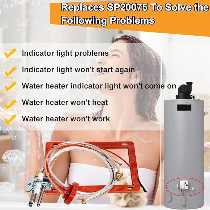 Upgraded SP20075 SP20305A Pilot and Igniter Assembly Kit Compatible with Richmond Water Heater Pilot Assembly, for PROTECH, GE, Rheem Natural Gas Water Heater Parts, Includes Burner Door Gasket