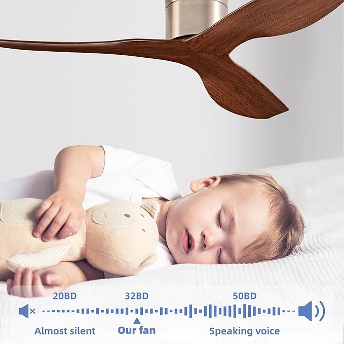 52-Inch Ceiling Fan Without Light, Modern Low-Profile Flush Mount Fan with Remote, 6-Speed Reversible Quiet DC Motor,for Balcony, Living Room, Bedroom (No Light)