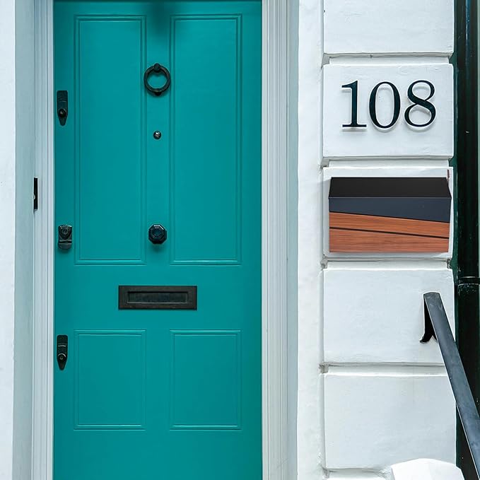 Wall Mount Mailboxes, Morden Mailbox for House, Metal Outside Mailbox with Walnut Wood Panel, Large Capacity Galvanized Steel Post Box with Flag (No Keys Locking)