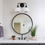 Black Bathroom Light Fixtures 2 Lights Vanity Lights with Milky White Frosted Glass Shade Bathroom Vanity Light 14 inch Wall Sconce Lighting Bath(Exclude E26 Bulb)