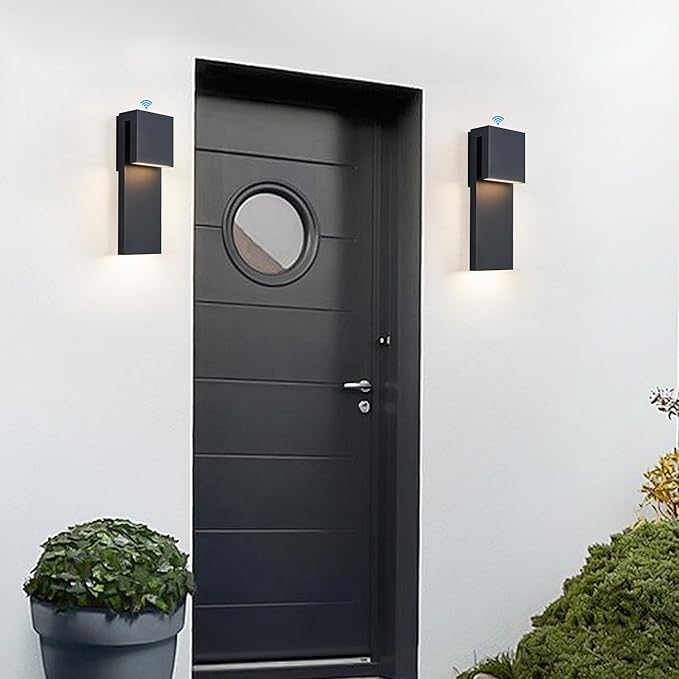 Dusk to Dawn Outdoor Lighting Fixture Wall Mount,Modern Integrated LED 2-Light 17W, Exterior Sensor Front Porch Light,Textured Black,Anti Rust Outside Wall Lights for House,Doorway,Garage