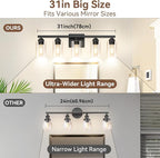 5-Light Bathroom Light Fixtures, 31" Modern Vanity Lights Over Mirror with Clear Glass Shades, Matte Black Light Fixture, Classic Wall Light Fixture for Mirror Living Room Cabinet Bedroom Porch