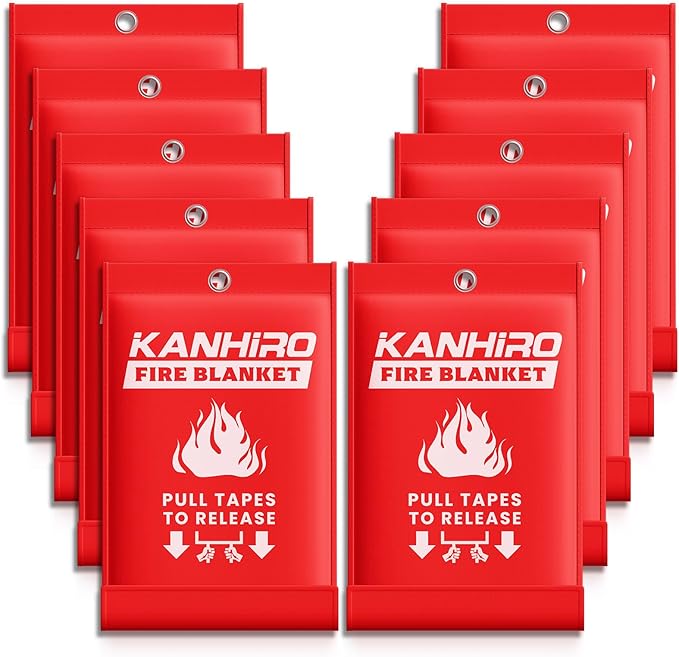 Emergency Fire Blanket for Home Kitchen - KANHIRO Fiberglass Fire Suppression Blanket Great for School, Fireplace, Grill, Car, Office, Warehouse (10 Pack, 39 in X 39 in)