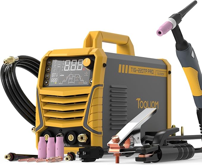 TOOLIOM 220A Cold TIG Welder with DC Pulse, 7 In 1 Cold Spot Lift TIG/Stick Welder with IGBT Inverter, 110&220V Welding Machine with Large Digital Display 2T/4T/4T PRT Mode TIG Welding Equipment
