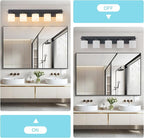 5 Light Modern Bathroom Light Fixtures Over Mirror, Black Vanity Lights for Bathroom Wall Sconces with Milky White Glass Shades, E26 Socket (Bulbs Not Included)