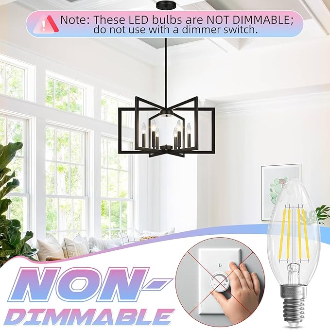 E12 Candelabra Bulb, 5000K Daylight, 6W Equivalent to 60 watt, E12 LED Bulb Non-Dimmable, Chandelier Light Bulbs, B10 Candle Light Bulbs, 90+CRI, 600LM, Cear Glass, 12 Pack