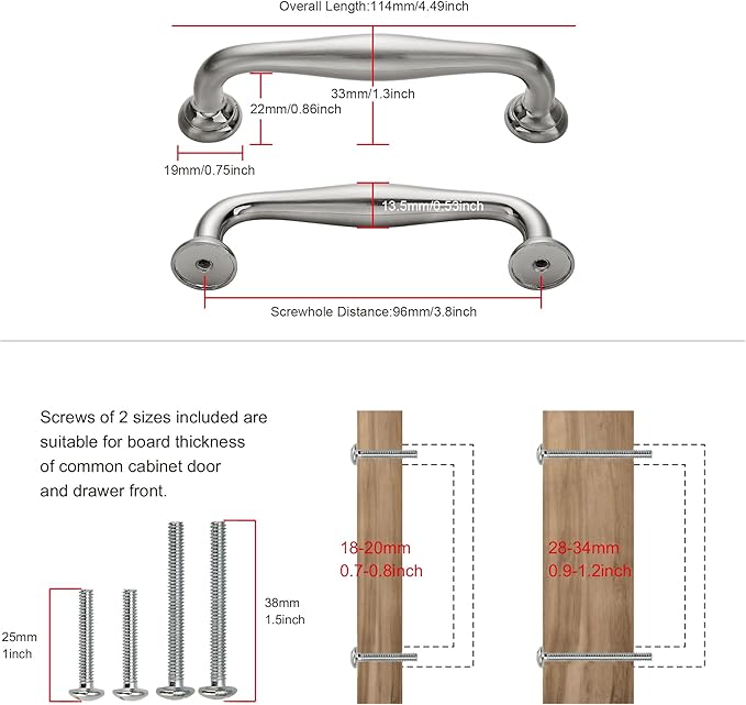 TUNNY 10 Pack Cabinet Handles-3.8"/96mm Screw Spacing Brushed Nickel Furniture Hardware Handles for Kitchen Cabinets Bedroom Dresser Wardrobe Cabinet Pulls