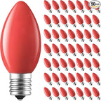 Brightown C9 LED Replacement Christmas Bulbs, 50 Pack Red Shatterproof C9 Bulbs, Waterproof Commercial LED Holiday Bulb for Christmas String Light, E17 Intermediate Base, Dimmable