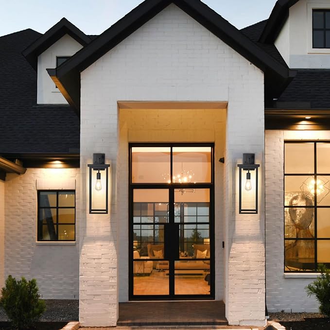 tewei 2 Pack Large Size Outdoor Wall Lantern Exterior Wall Light Fixture, 20 In Matte Black Porch Light Waterproof Outdoor Lights for House with Clear Glass Shade, E26 Base Exterior Sconces for Garage