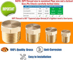 WHK 24 PCS Brass Hex Pipe Plug Fittings Kits,Brass Plugs Fitting Assortment 1/8" 1/4" 3/8" 1/2" NTP Brass Plug Male Threaded