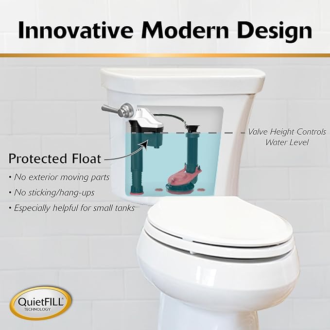 Korky 818BP QuietFILL Universal Toilet Fill Valve and Premium Flapper Easy to Install and Quiet-Made in USA, 2 Inch, Black