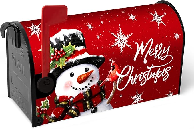 Christmas Snowman Mailbox Covers Magnetic Standard Size 18 x 21 in Winter Red Xmas Outdoor Mailbox Wraps Cover Letter Box Post Cover Christmas Decorations for Outside Gardern Yard