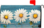 Spring Daisy Mailbox Covers Rustic Blue Old Wood Board Mailbox Covers Magnetic Standard Size 25.5x21 Inch Vintage Floral Waterproof Mail Box Wraps Post Letter Box Covers Garden Yard Outdoor Decor
