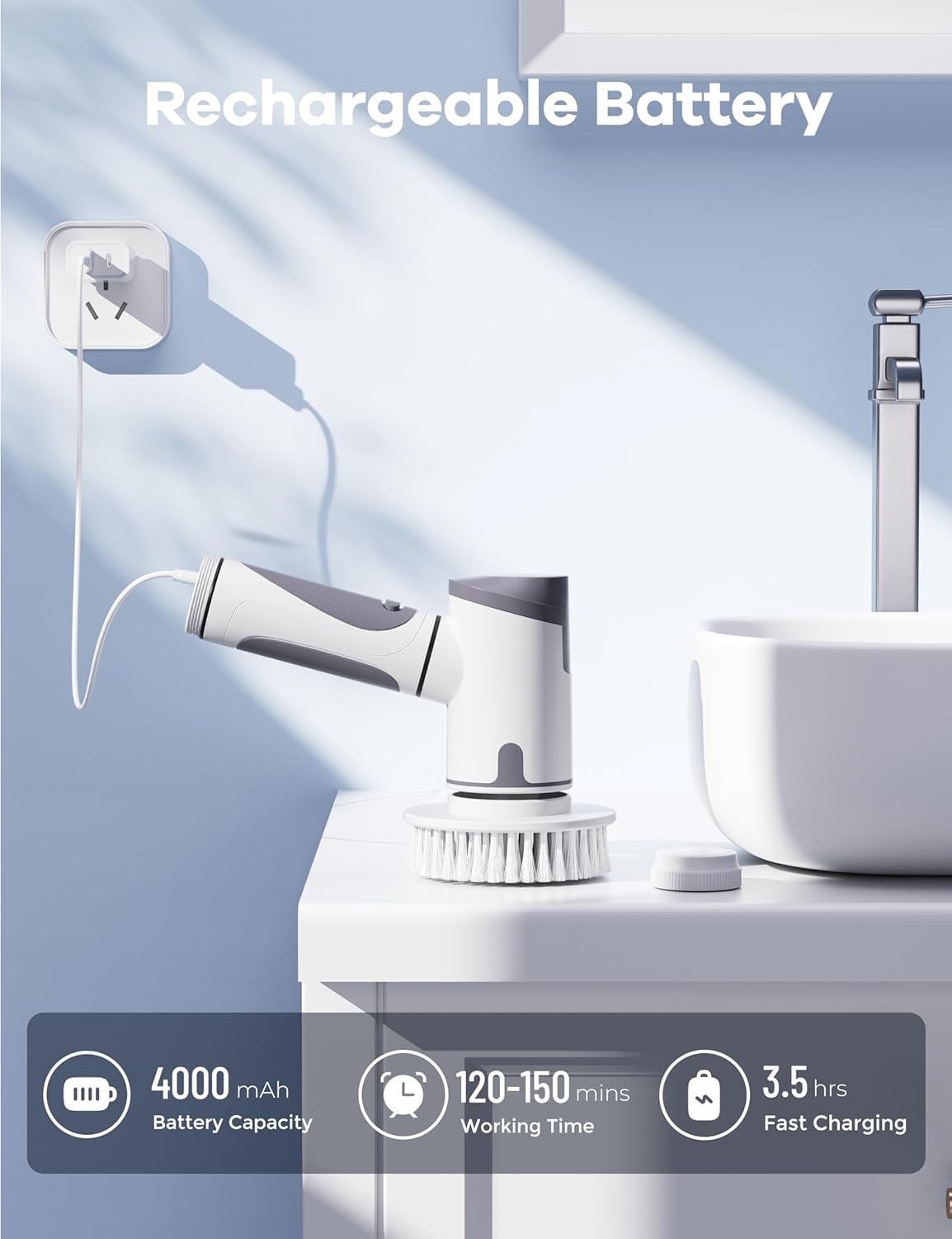 Electric Spin Scrubber,Power Scrubber Dual Speeds Cordless Shower Scrub Brush with Handle,Cleaning Brush with IPX7 Waterproof,8 Brush Heads for Kitchen,Tile,Tub (Short Purple)