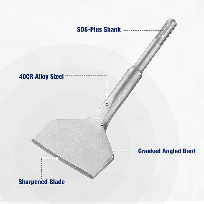 WORKPRO 3-inch SDS Plus Chisel, Cranked Angled Bent Tile Removal Chisel for Tile, Laminate Floor, Wall Moldings, Compatible with SDS-Plus Tools