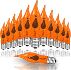 12 Pack C7 Flickering Flame Light Bulbs Orange Fall Lights Bulb - E12 Flickering Flame Bulb, Ideal as Fall Christmas Halloween Candle Light Bulbs & Replacement Bulbs for String Lights,1W, 120V