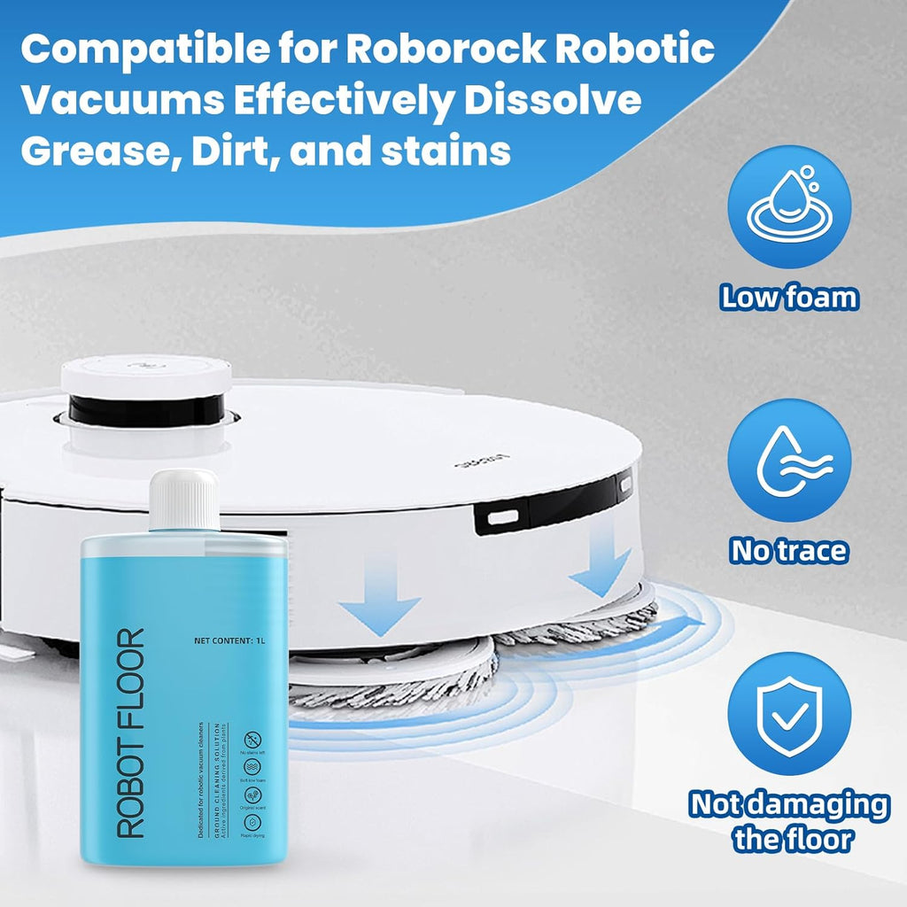 Floor Cleaning Solution, 1000 ml Original Flavor Compatible with Roborock Cleaning Solution, Residue & Streak Free, Suitable for All Robot Vacuum Cleaners and Wireless Wet Dry Dual-Use Vacuum Cleaners
