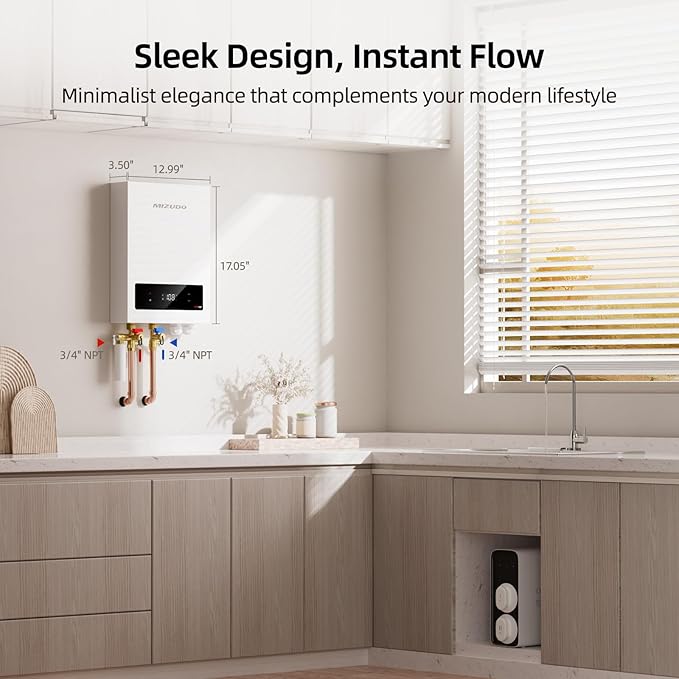 24kW Electric Tankless Water Heater - MIZUDO 240V Instant Hot Water for Whole House | Up to 5.55 GPM | 3-4 Outlets Simultaneous | ETL Certified