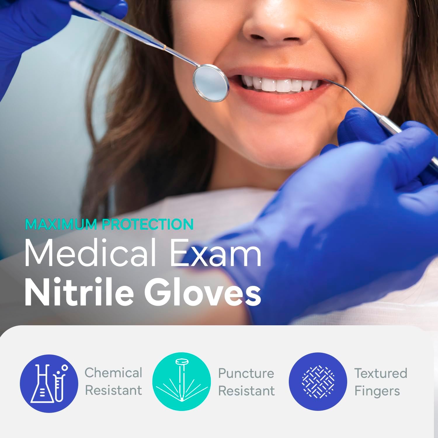 OWELL® Blue Medical Exam Nitrile Gloves – 4 Mil, Powder-Free, Latex-Free, Chemo Rated, Drug Resistant Disposable Gloves