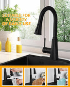 Hibbent Kitchen Sink Faucet Head Replacement, NSF/ANSI/CAN 61 & CUPC Certified, 3-Function Pull Down Sprayer Nozzle with 15 Adapters, Compatible with Delta, Kohler, Moen Faucet, Matte Black