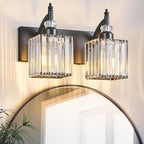Crystal Vanity Lights - Black, 2 Light Modern Bathroom Vanity Light Fixtures Over Mirror
