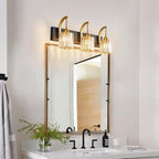 3-Light Crystal Vanity Light, Modern Black Gold Bathroom Wall Sconce with K9 Crystal Shades, 23.62" Long Over Mirror Lighting for Vanity, Makeup, Hallway, Elegant & Durable