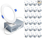 Ensenior 24 Pack 4 Inch LED Recessed Ceiling Light, Dimmable, 6000K Clear White, 750LM 9W 120V, High Brightness Canless Wafer Downlight - ETL&FCC&IC