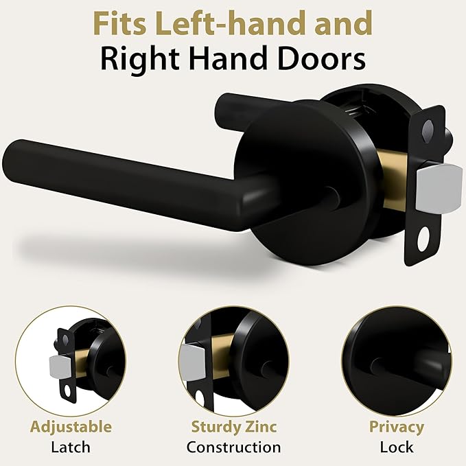 Mega Handles Ronn Privacy Lever & Lock Door Handle Set for Hallway, Closet and Bathroom, Keyless Lock, Heavy Duty Door Levers, Fits All Standard Door Sizes, Screws Included - Charcoal (1 Pack)