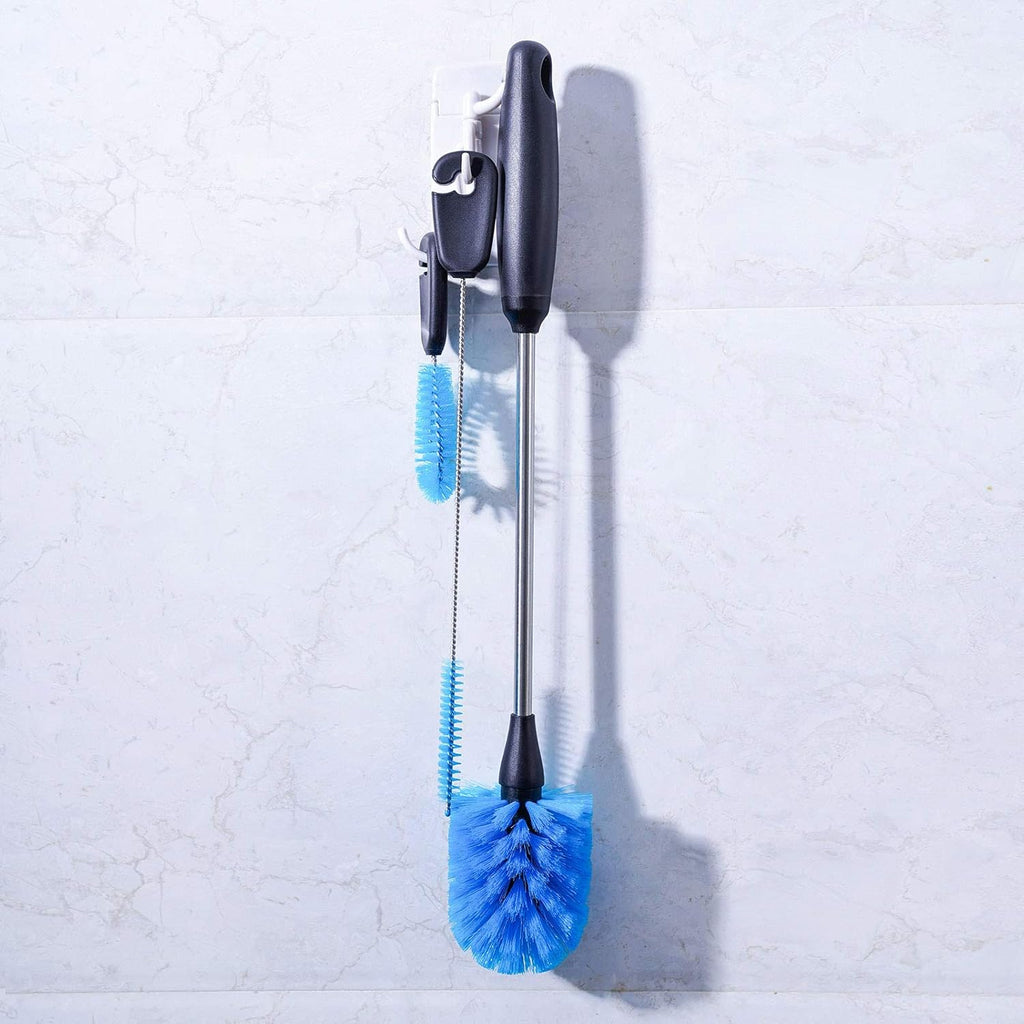 3-in-1 Stainless Steel Bottle Brush and Straw Cleaning Set, Long Handle Scrub Brush with Replaceable Head for Water Bottles, Glasswares, Mugs, Flasks, Tumblers, Vases, Round Head