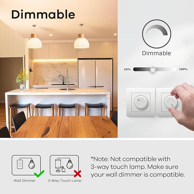 Linkind A19 LED Light Bulbs Dimmable, 60W Equivalent, Energy Efficient 9W, 2700K, 800 Lumens, E26 Standard Base, Lighting for Bedroom Living Room Home Office, 6 Packs