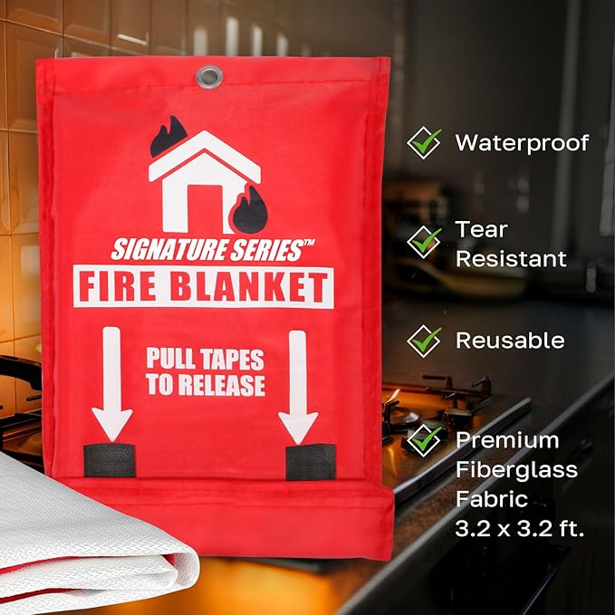 Signature Series Fire Blanket | Flame Suppression Fiberglass Blanket for Home & Kitchen Safety | Ultimate Fire Protection Blankets That Never Expire