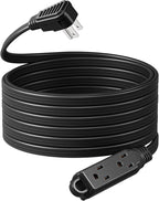 DEWENWILS Flat Plug Extension Cord, 25 FT 16/3 Awg Grounded Power Cable, 3 Outlets Power Strip for Indoor Use, SPT-3 Cord, Space Saving for Office, School, Travel, Dorm, ETL Listed, 1 Pack, Black