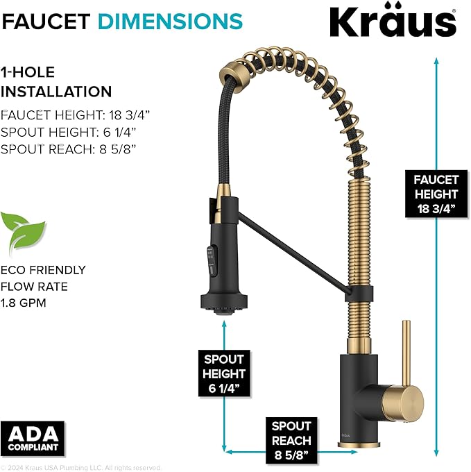 KRAUS Bolden Commercial Style 2-Function Single Handle Pull Down Kitchen Faucet in Brushed Brass/Matte Black, KPF-1610BBMB