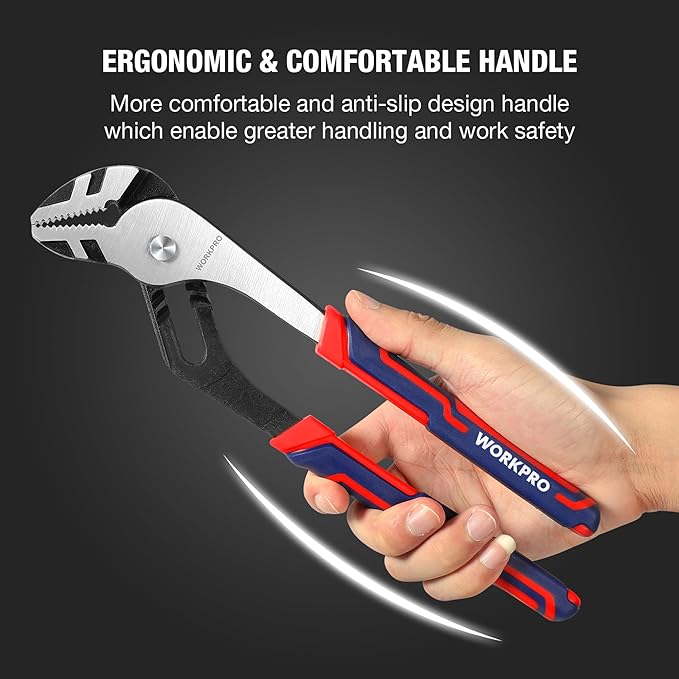 WORKPRO 3 Piece Groove Joint Plier Set, 12/10/8 Inch Adjustable Water Pump Pliers, Straight Jaw Pliers for Home Repair, Gripping, Nuts, Bolts, Pipe & Fittings