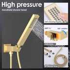 Enga 10 Inch + Dual 6-Inch Rain Shower System, Four Modes Diverter Shower Faucet with Handheld, Luxury Rain Mixer Shower Combo Set, Brushed Gold