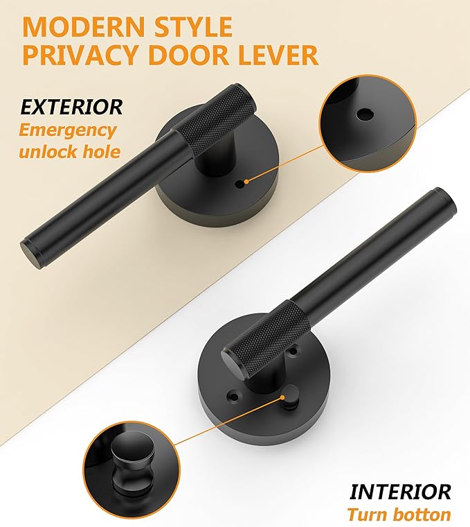 Asidrama 10 Pack Privacy Door Handles with Lock, Black Door Handles Interior for Bedroom or Bathroom, Heavy Duty Door Lever with Reversible Interior Door Handle for Left Right Sided Doors