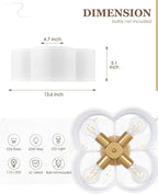 Gold Flush Mount Ceiling Light, 4-Light 14Inch Light Fixtures Ceiling Mount with Fabric Shade in Quatrefoil Shape, Brass Lighting for Nursery Hallway Bedroom Kitchen, AD-22007-4C-GD