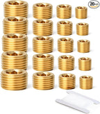 GASHER 20Pcs Brass Pipe Fitting,1/8" 1/4" 3/8" 1/2" NPT Brass Internal Hex Thread Socket Pipe Plug Set