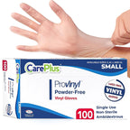CARE PLUS Pro Vinyl Clear Gloves - Small Size, 100 Count | Latex-Free, Powder-Free, Heavy Duty, Non-Sterile, | Food Prep, Kitchen & Cleaning Gloves, Hair Coloring | Ideal for Professional Use